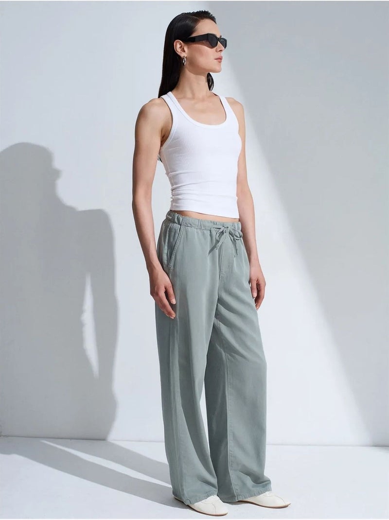Jeans in denim a gamba ampia a vita media dilvin Verde - Kiabi