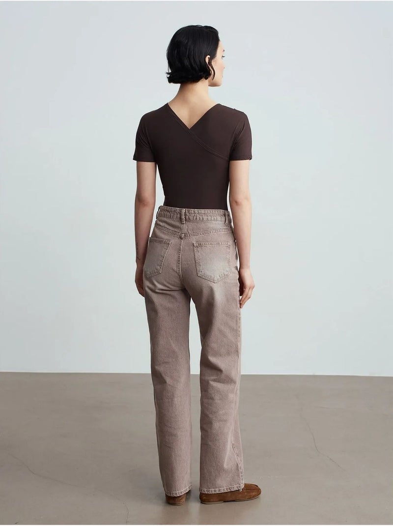 Jeans in denim a gamba dritta a vita alta dilvin Sabbia - Kiabi