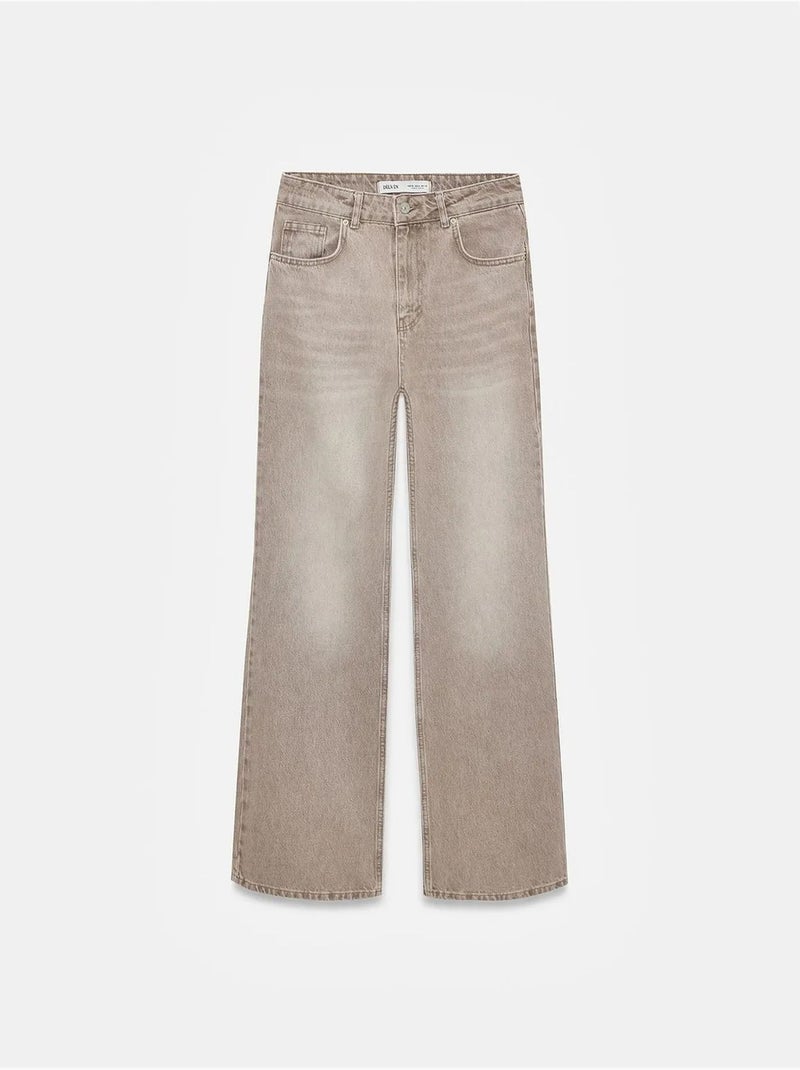 Jeans in denim a gamba dritta a vita alta dilvin Sabbia - Kiabi