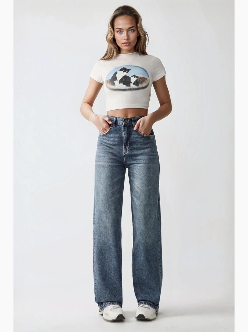 Jeans in denim a gamba dritta hiccup Blu - Kiabi