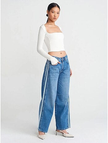 Jeans in denim a righe a vita alta con gamba ampia dilvin