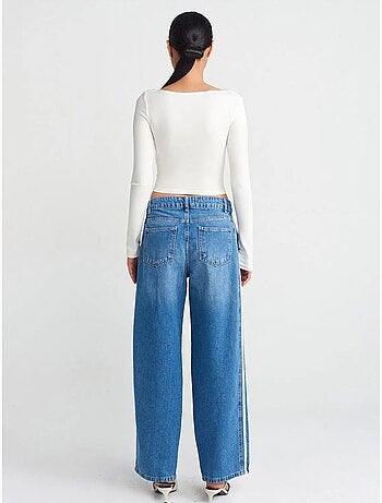Jeans in denim a righe a vita alta con gamba ampia dilvin