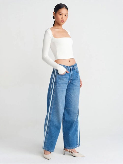 Jeans in denim a righe a vita alta con gamba ampia dilvin - Kiabi Jeans in denim a righe a vita alta con gamba ampia dilvin - Kiabi