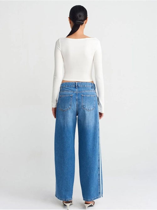 Jeans in denim a righe a vita alta con gamba ampia dilvin - Kiabi Jeans in denim a righe a vita alta con gamba ampia dilvin - Kiabi
