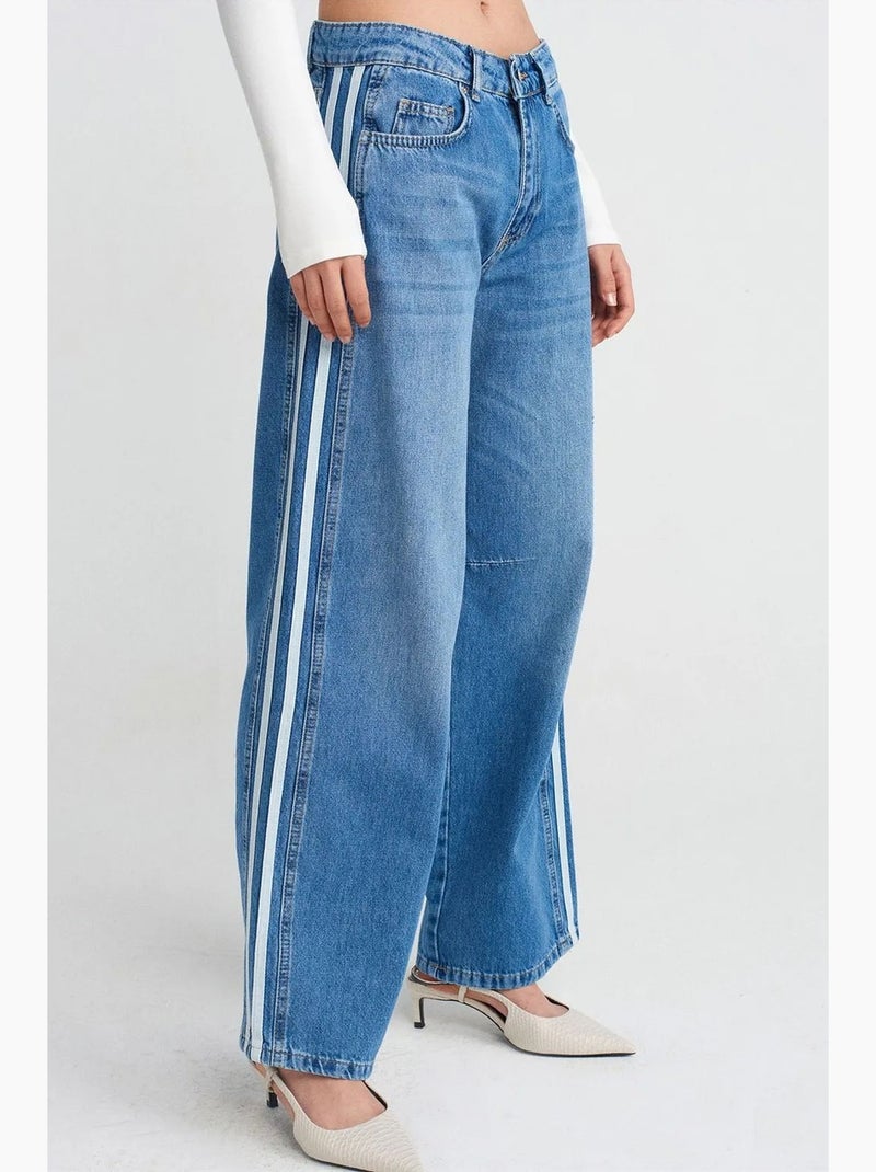 Jeans in denim a righe a vita alta con gamba ampia dilvin Blu zaffiro - Kiabi