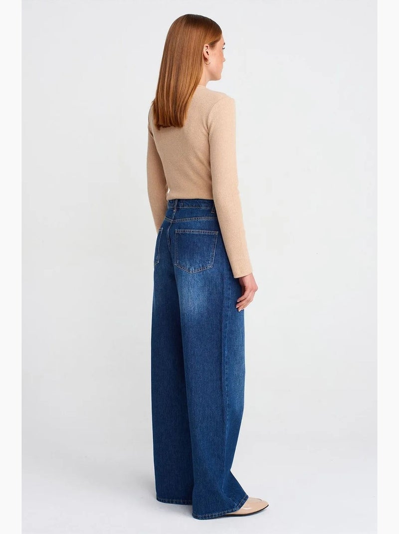 Jeans in denim a vita alta a gamba ampia dilvin Blu zaffiro - Kiabi