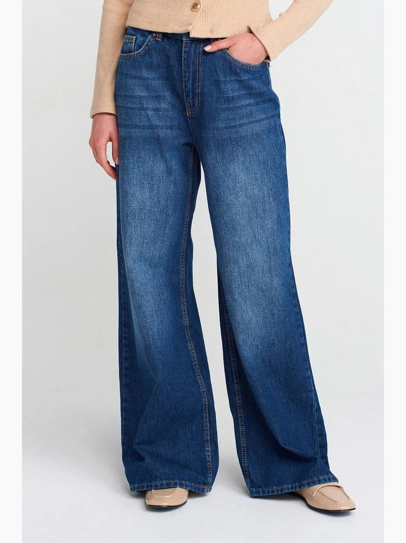 Jeans in denim a vita alta a gamba ampia dilvin Blu zaffiro - Kiabi