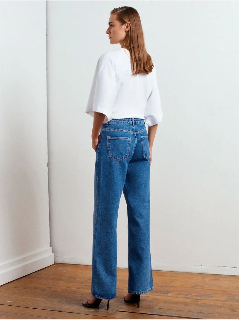 Jeans in denim a vita alta a gamba ampia dilvin Blu zaffiro - Kiabi