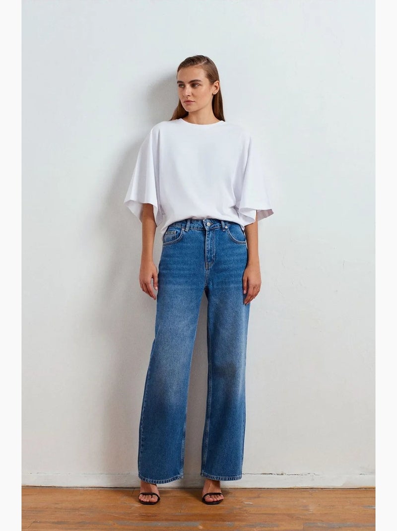 Jeans in denim a vita alta a gamba ampia dilvin Blu zaffiro - Kiabi
