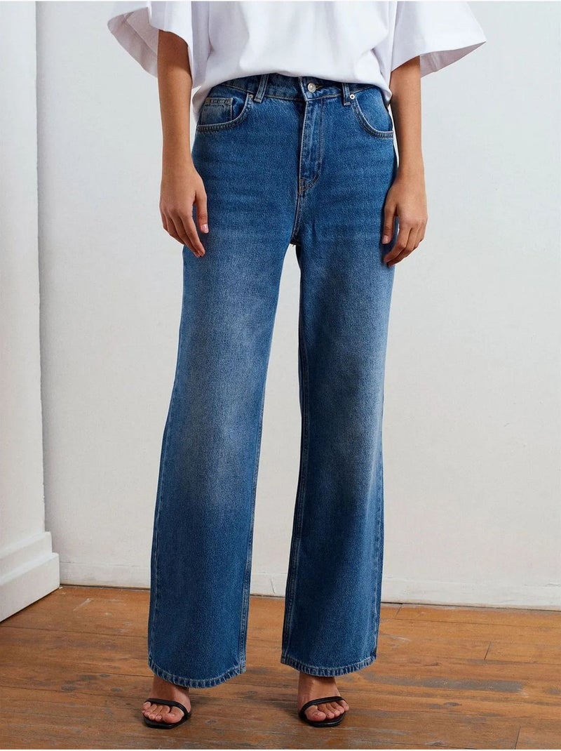 Jeans in denim a vita alta a gamba ampia dilvin Blu zaffiro - Kiabi