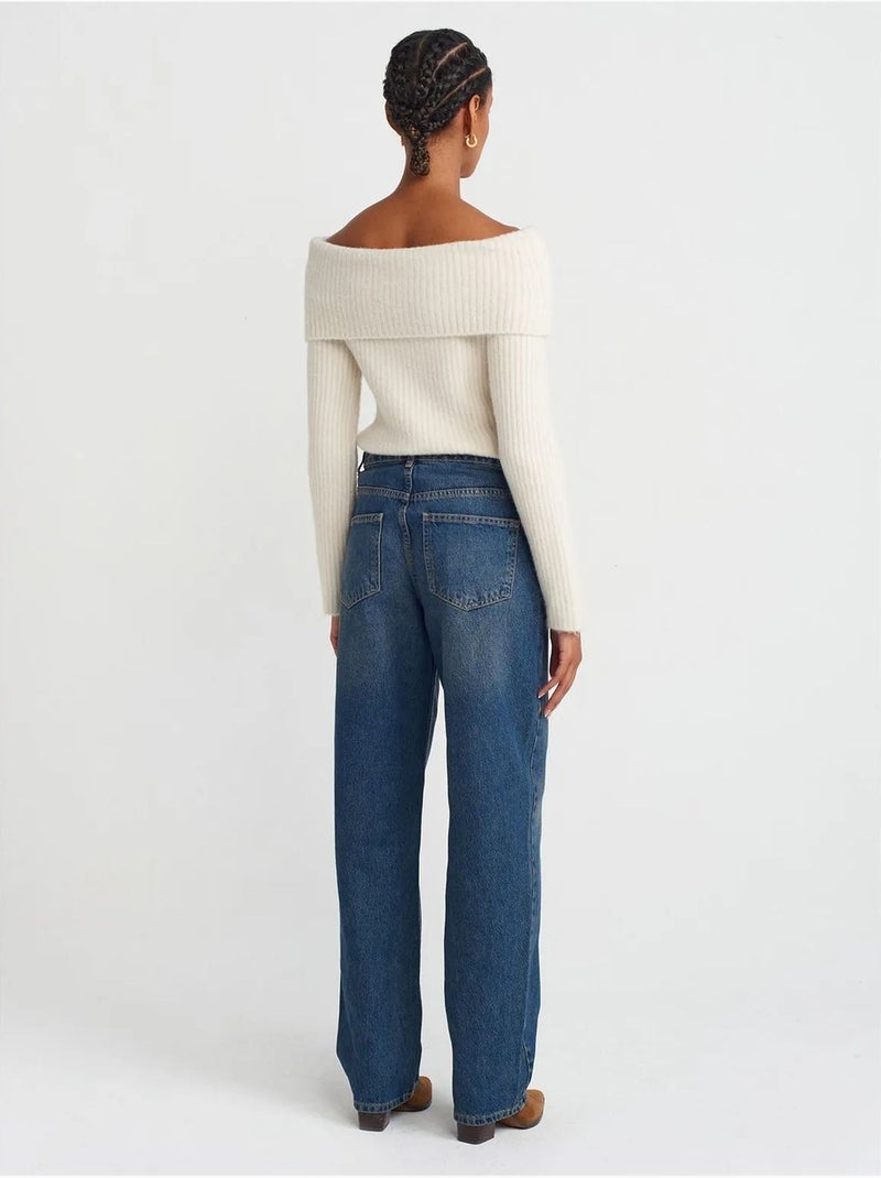 Jeans in denim a vita alta a gamba ampia dilvin Blu zaffiro - Kiabi