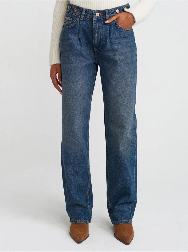 Jeans in denim a vita alta a gamba ampia dilvin Blu zaffiro - Kiabi