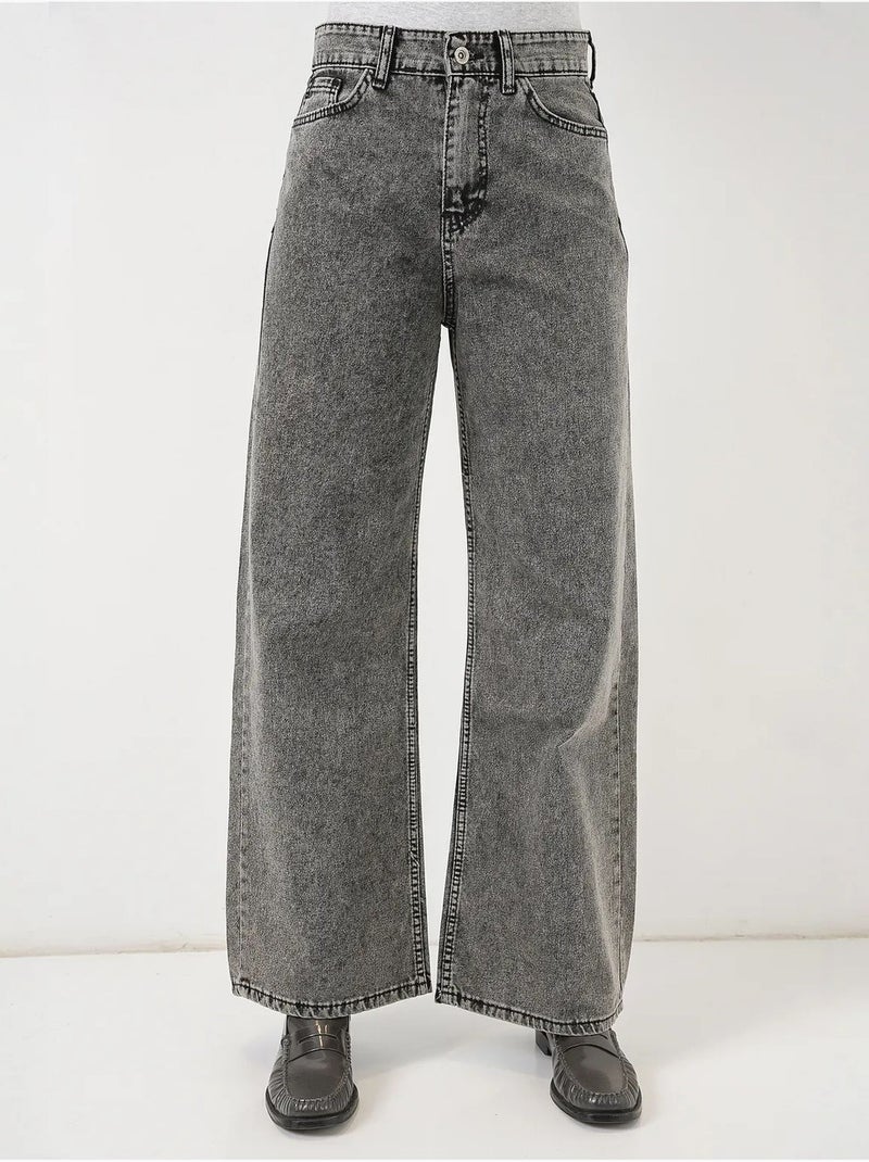 Jeans in denim a vita alta loose fit a gamba ampia bdart Grigio nero - Kiabi