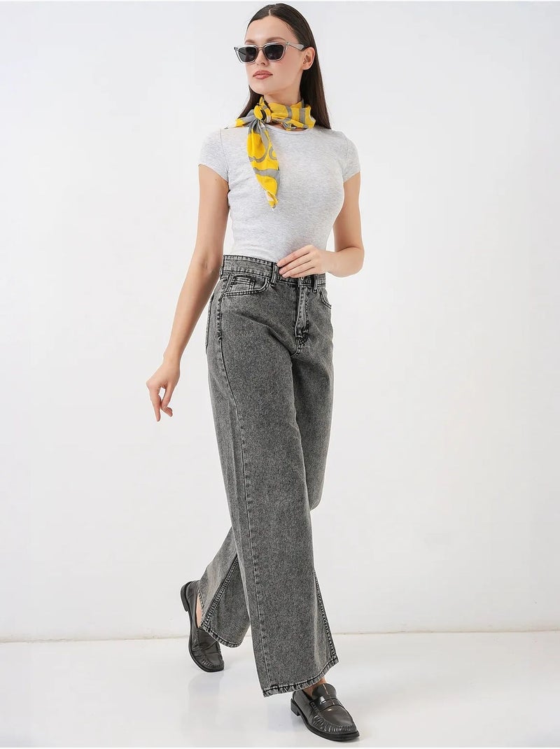 Jeans in denim a vita alta loose fit a gamba ampia bdart Grigio nero - Kiabi
