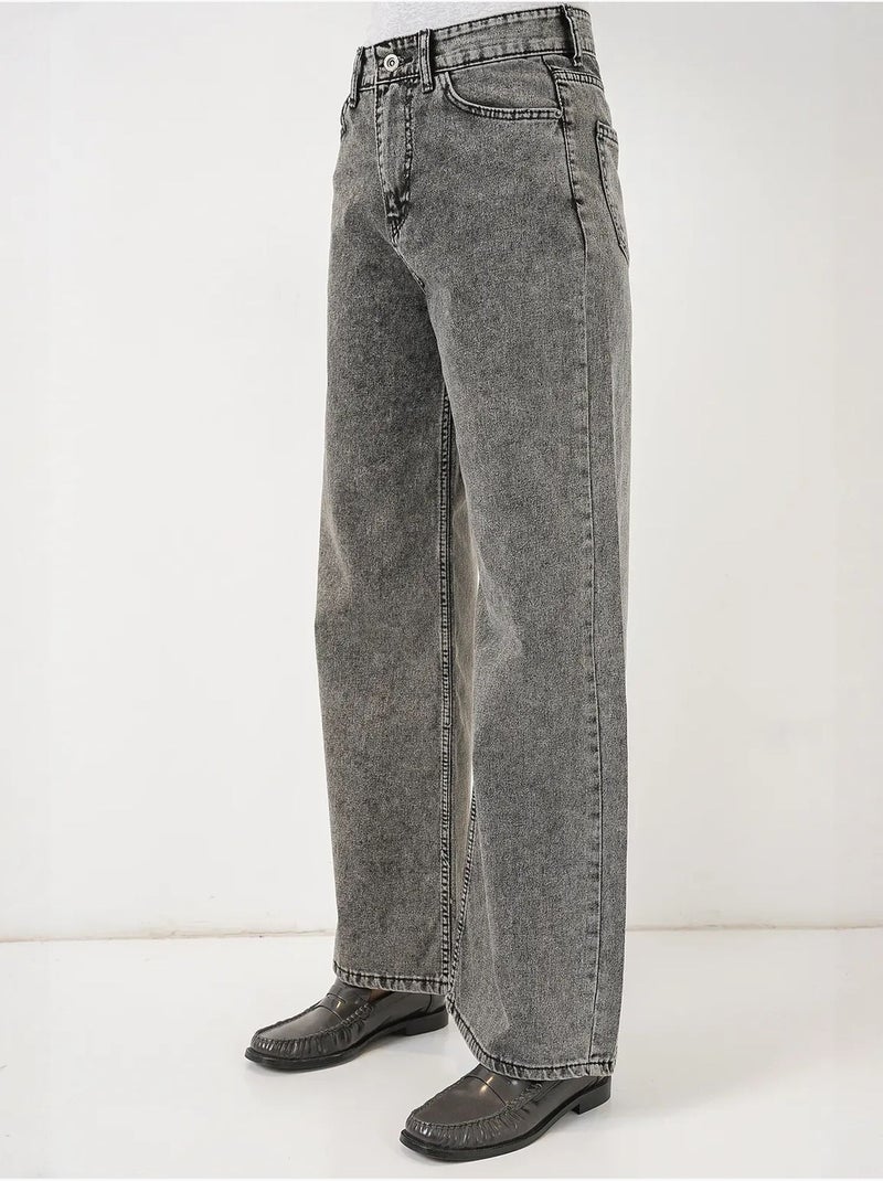 Jeans in denim a vita alta loose fit a gamba ampia bdart Grigio nero - Kiabi
