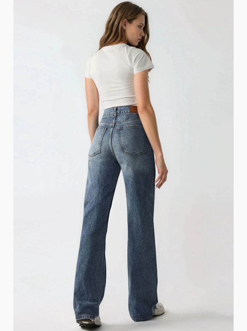 Jeans in denim a vita normale e gamba dritta hiccup Blu zaffiro - Kiabi