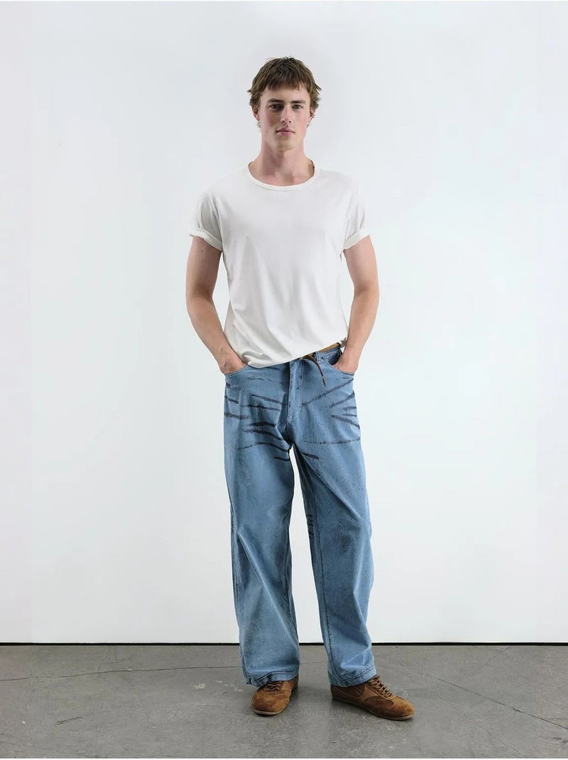 Jeans in denim astratti a gamba ampia giesto Blu chiaro - Kiabi