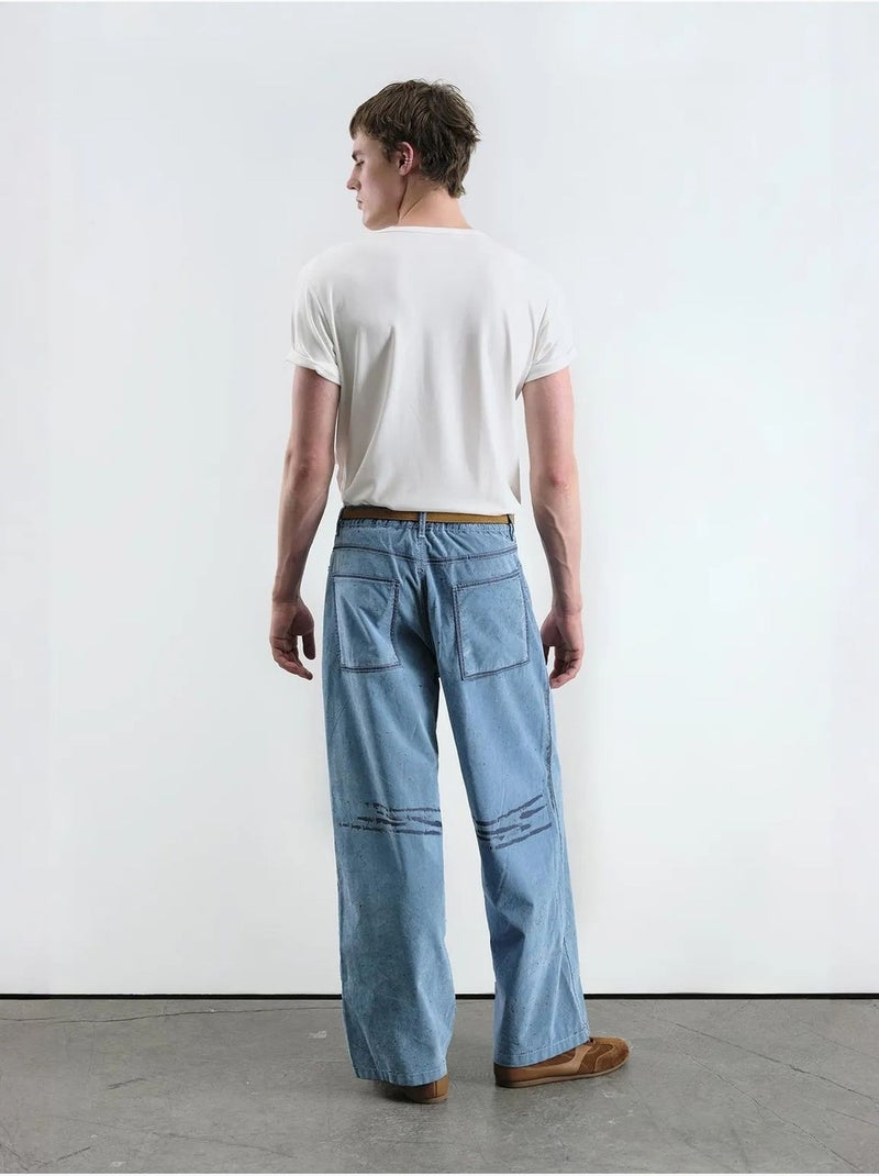 Jeans in denim astratti a gamba ampia giesto Blu chiaro - Kiabi