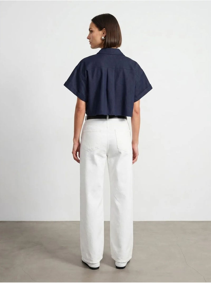 Jeans in denim di cotone a gamba ampia a vita alta dilvin Bianco - Kiabi