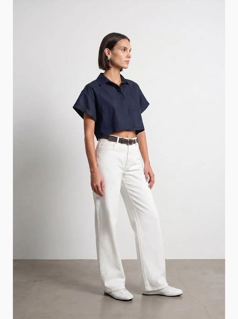 Jeans in denim di cotone a gamba ampia a vita alta dilvin Bianco - Kiabi