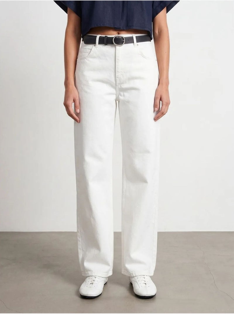 Jeans in denim di cotone a gamba ampia a vita alta dilvin Bianco - Kiabi