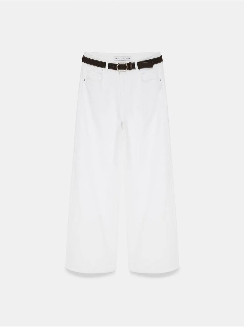 Jeans in denim di cotone a gamba ampia a vita alta dilvin Bianco - Kiabi