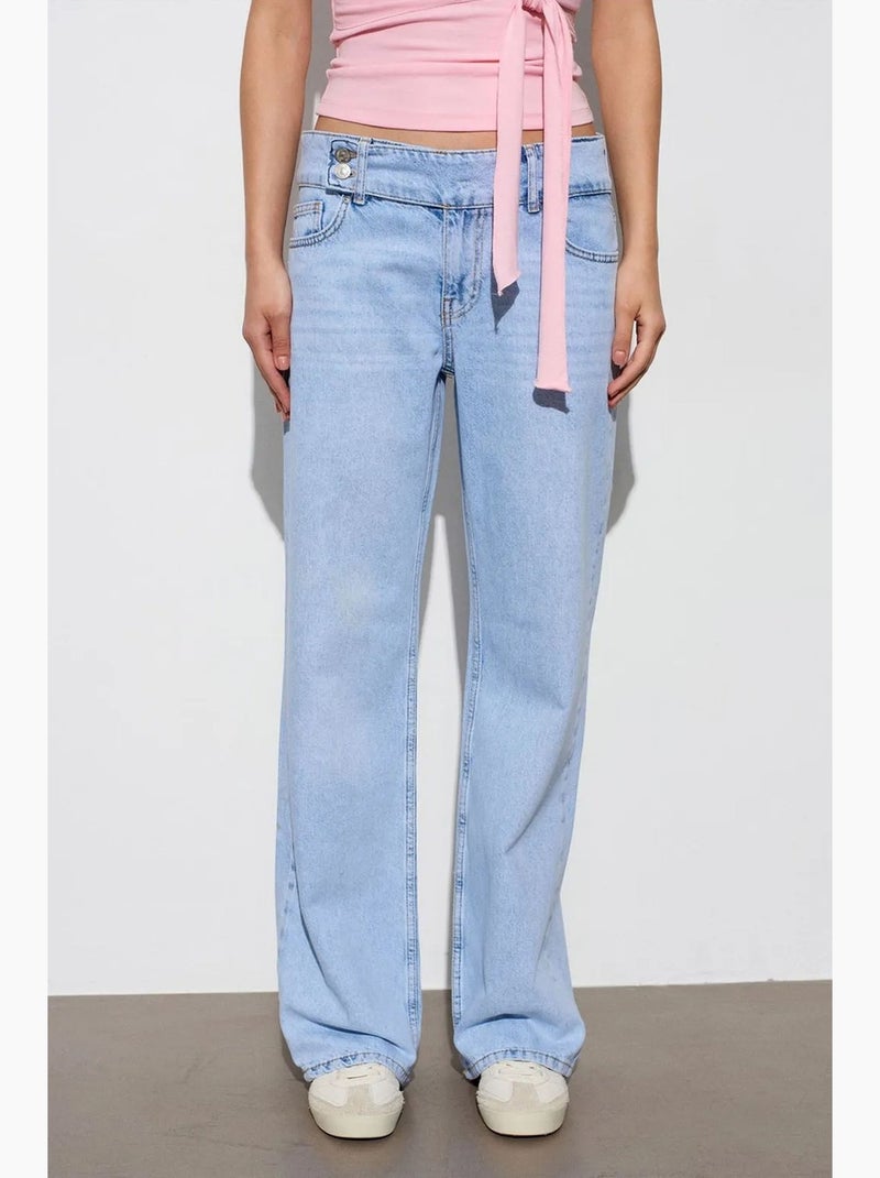 Jeans in denim di cotone a gamba ampia a vita media dilvin Blu chiaro - Kiabi