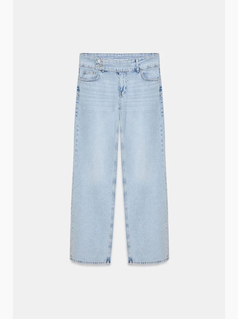 Jeans in denim di cotone a gamba ampia a vita media dilvin Blu chiaro - Kiabi