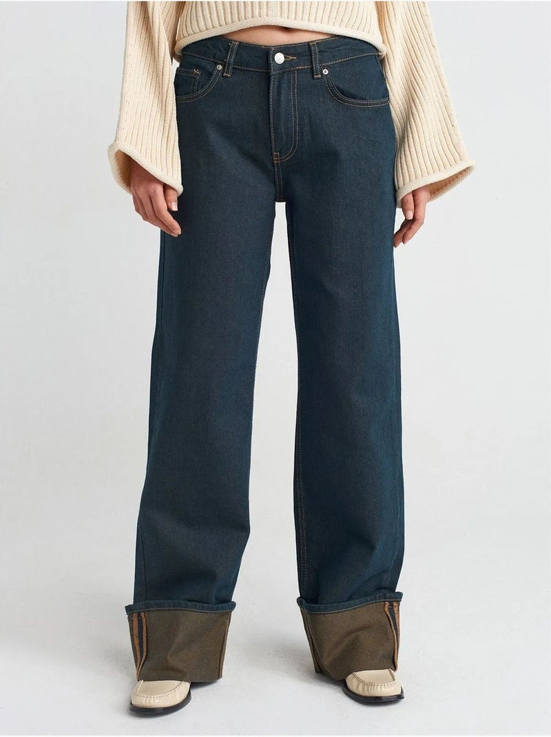 Jeans in denim di cotone a gamba ampia a vita media dilvin Blu oltremare - Kiabi