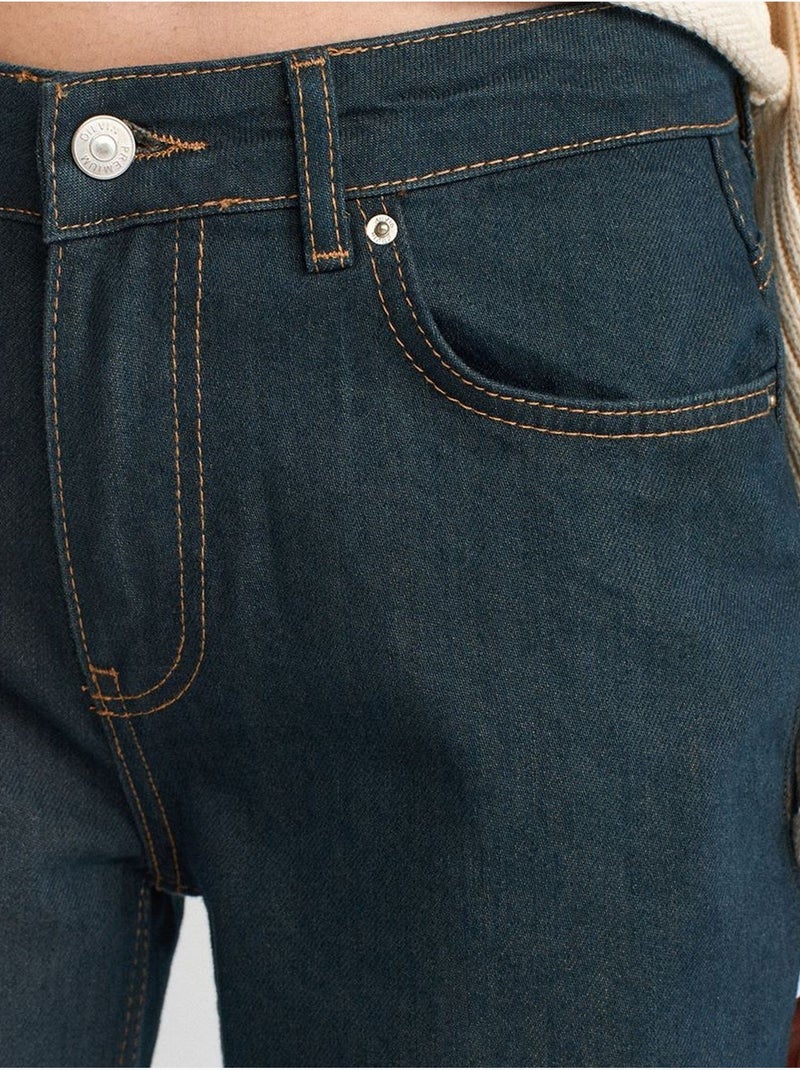 Jeans in denim di cotone a gamba ampia a vita media dilvin Blu oltremare - Kiabi
