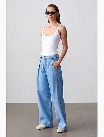 Jeans in denim di cotone a gamba ampia e vita alta dilvin