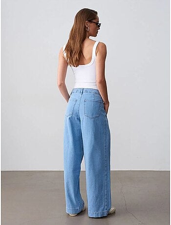 Jeans in denim di cotone a gamba ampia e vita alta dilvin