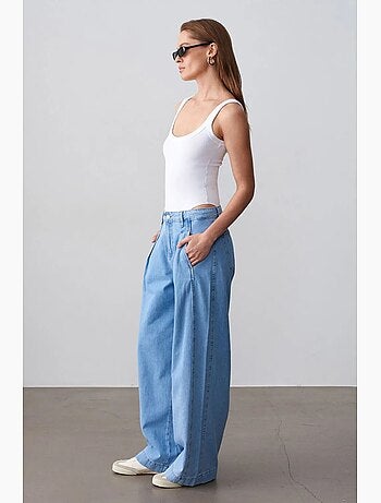 Jeans in denim di cotone a gamba ampia e vita alta dilvin