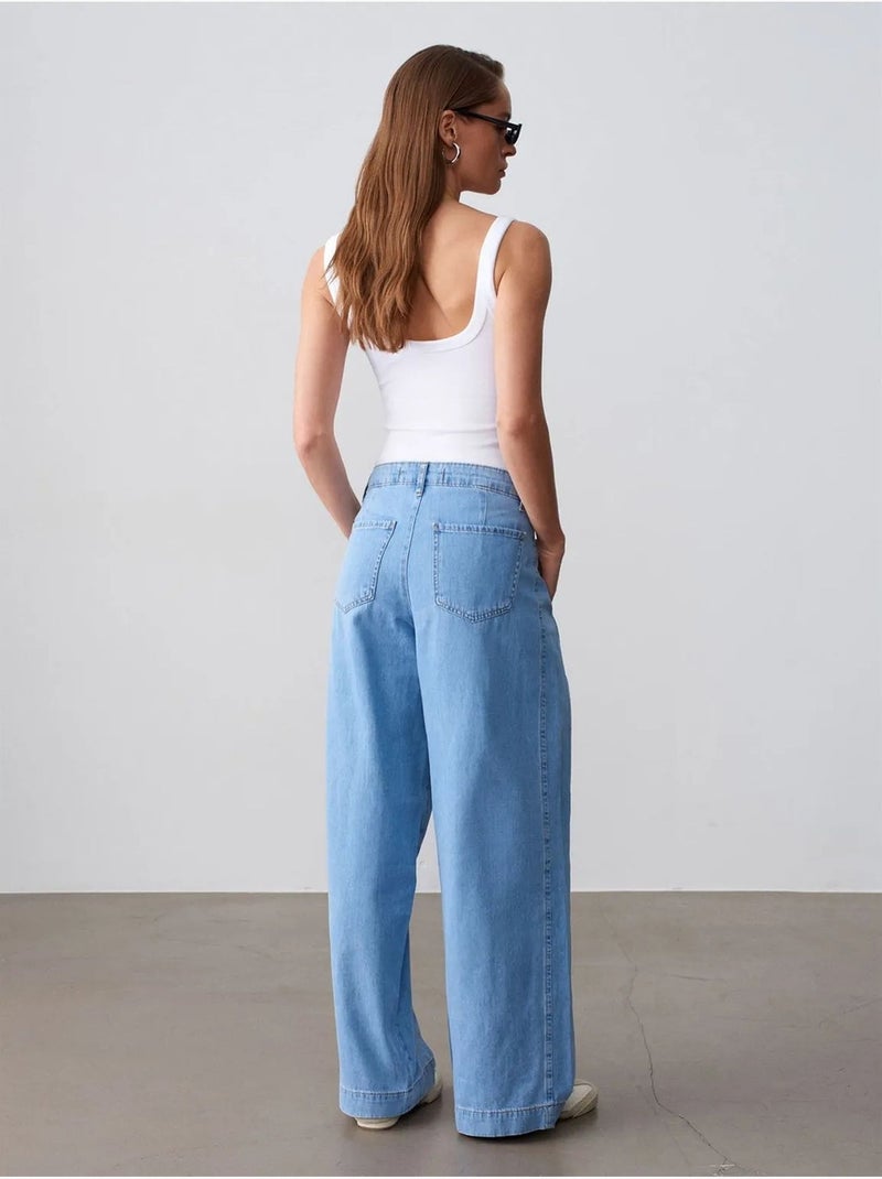 Jeans in denim di cotone a gamba ampia e vita alta dilvin Blu zaffiro - Kiabi