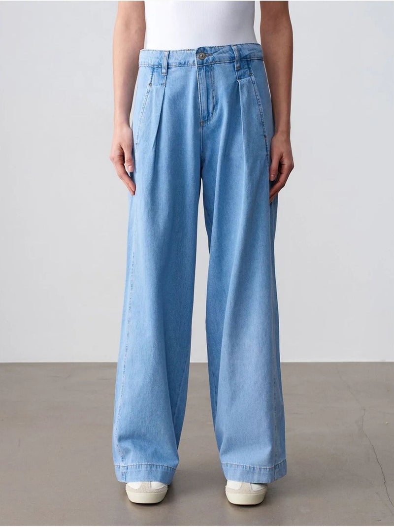Jeans in denim di cotone a gamba ampia e vita alta dilvin Blu zaffiro - Kiabi