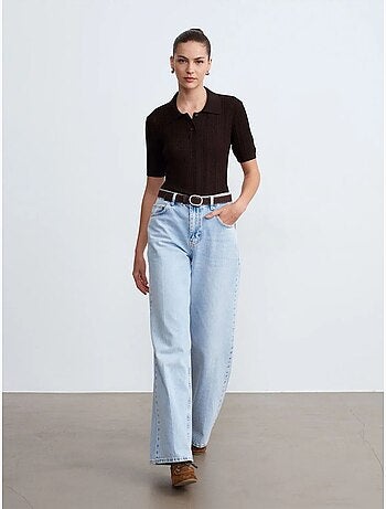 Jeans in denim di cotone a vita alta a gamba ampia dilvin