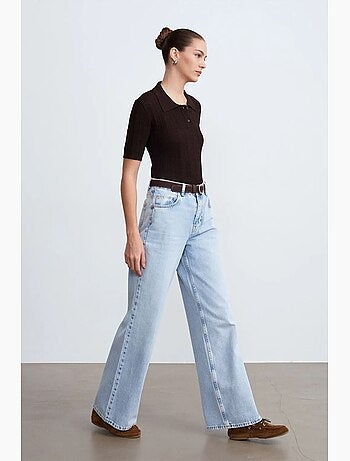 Jeans in denim di cotone a vita alta a gamba ampia dilvin