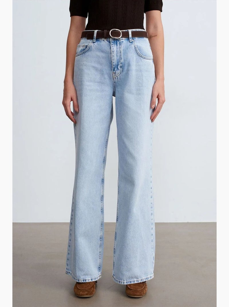 Jeans in denim di cotone a vita alta a gamba ampia dilvin Blu chiaro - Kiabi