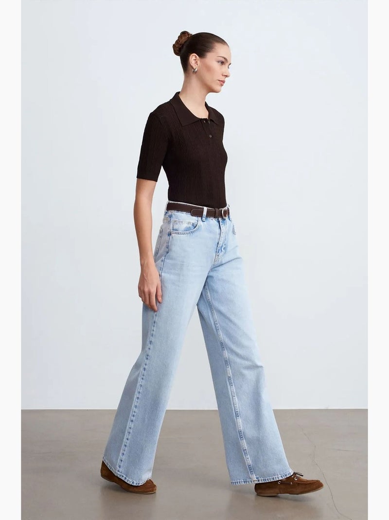 Jeans in denim di cotone a vita alta a gamba ampia dilvin Blu chiaro - Kiabi