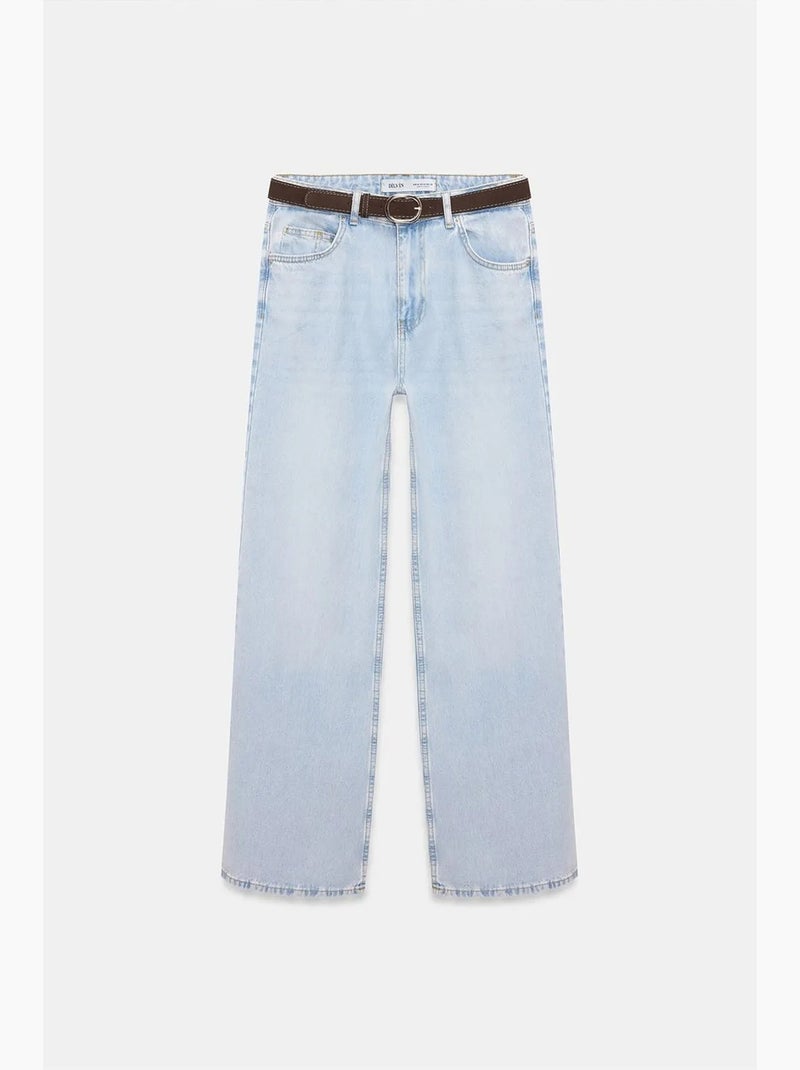 Jeans in denim di cotone a vita alta a gamba ampia dilvin Blu chiaro - Kiabi