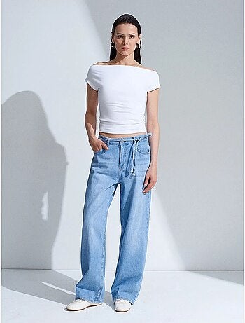 Jeans in denim di cotone a vita alta a gamba ampia dilvin