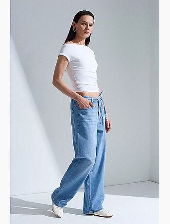 Jeans in denim di cotone a vita alta a gamba ampia dilvin