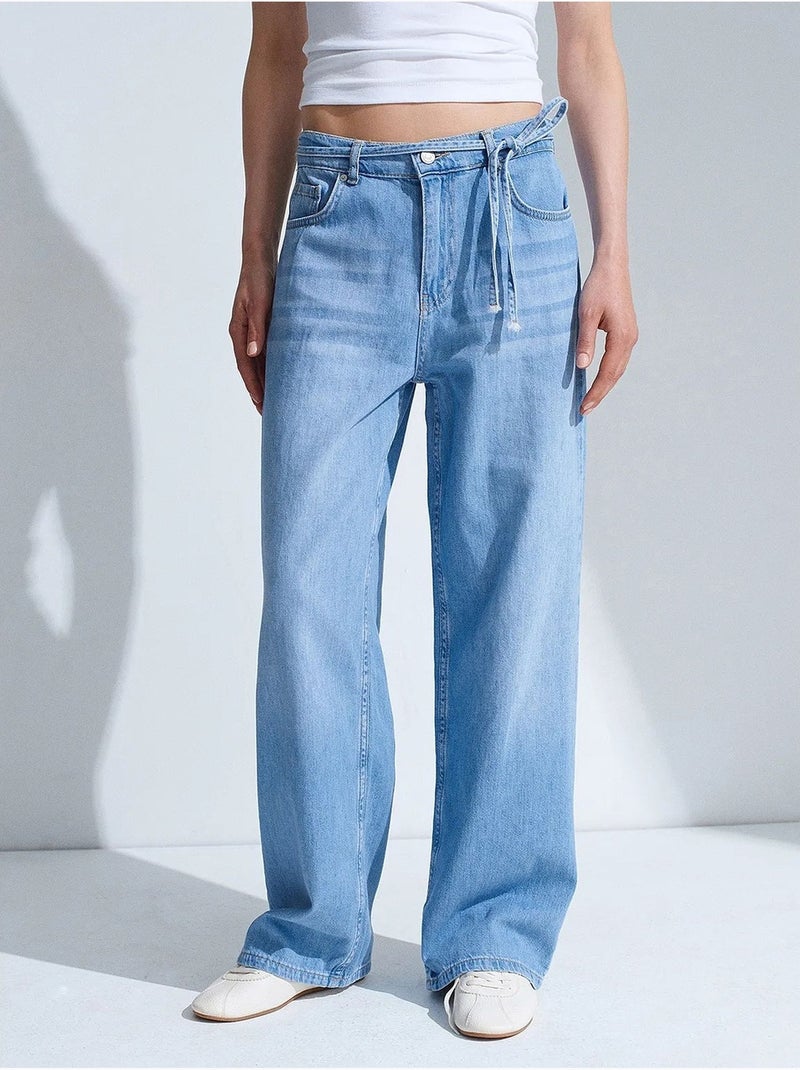 Jeans in denim di cotone a vita alta a gamba ampia dilvin Blu zaffiro - Kiabi