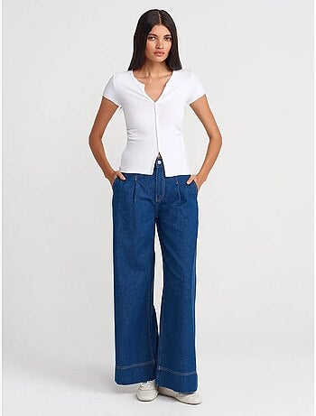 Jeans in denim di cotone a vita alta a gamba ampia dilvin