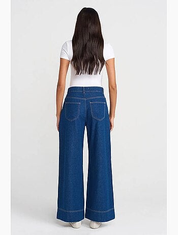 Jeans in denim di cotone a vita alta a gamba ampia dilvin