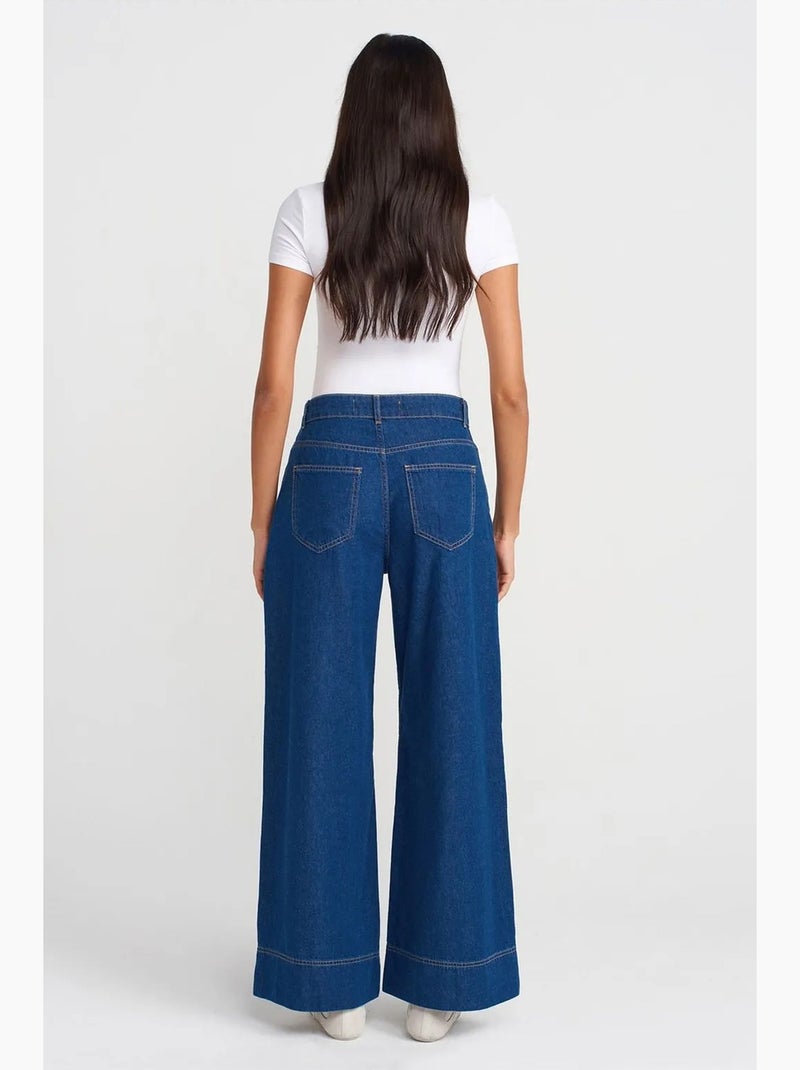 Jeans in denim di cotone a vita alta a gamba ampia dilvin Blu zaffiro - Kiabi