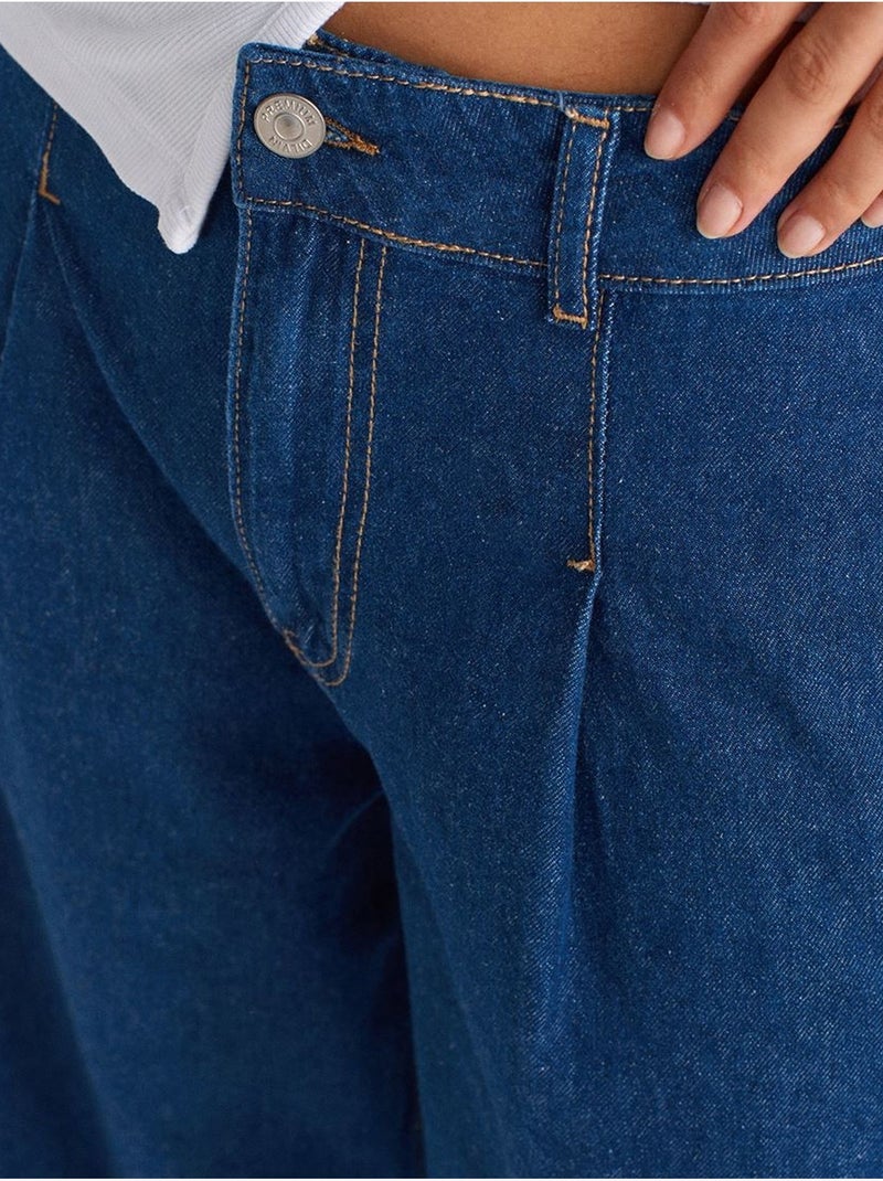 Jeans in denim di cotone a vita alta a gamba ampia dilvin Blu zaffiro - Kiabi