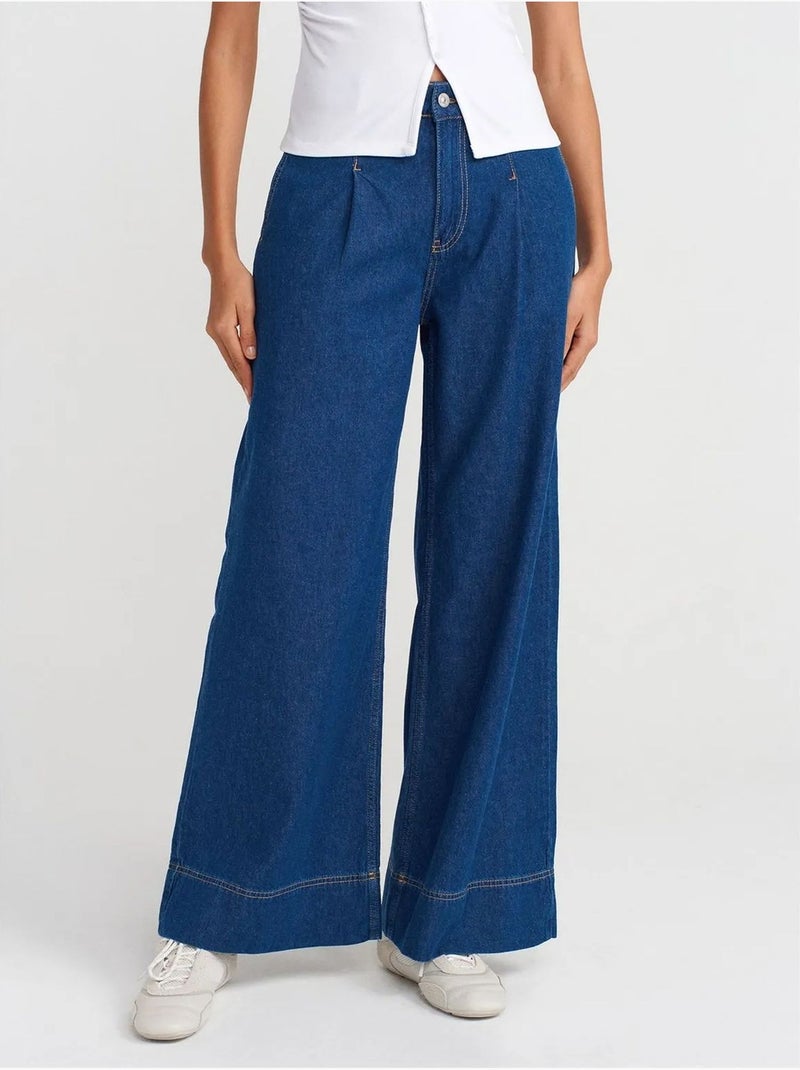 Jeans in denim di cotone a vita alta a gamba ampia dilvin Blu zaffiro - Kiabi