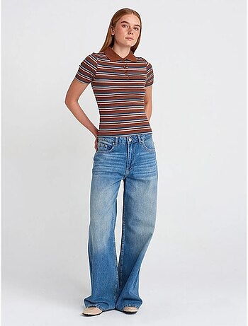 Jeans in denim di cotone a vita alta a gamba ampia dilvin