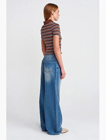 Jeans in denim di cotone a vita alta a gamba ampia dilvin